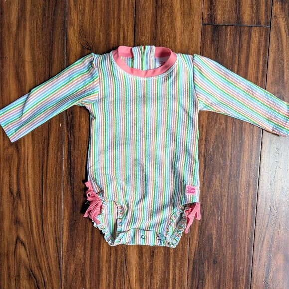 Ruffle Butts Rainbow Seersucker Long Sleeve One Piece Rash Guard, 6-12m - Picture 1 of 7